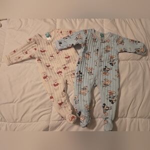 Disney Plush Footed One-Pieces in Blue & Cream with Mickey and Pooh